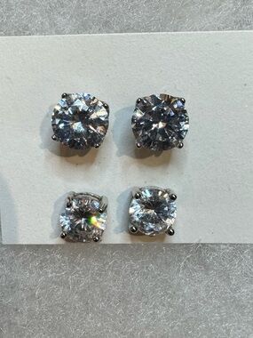 Lia Sophia Clear CZ Crystal Stud Earrings Set – 2 Sizes Silver Tone